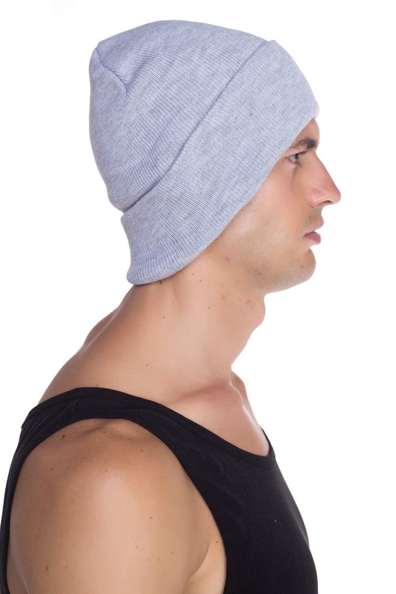 Top Level Beanie Men Women - Unisex Cuffed Plain Skull Knit Hat Cap, Light Grey - Image 5